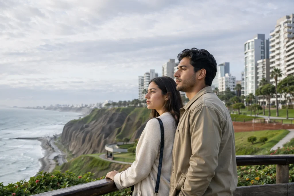 Pareja en Miraflores reflexionando sobre la infidelidad femenina y la reconstrucción de su relación.