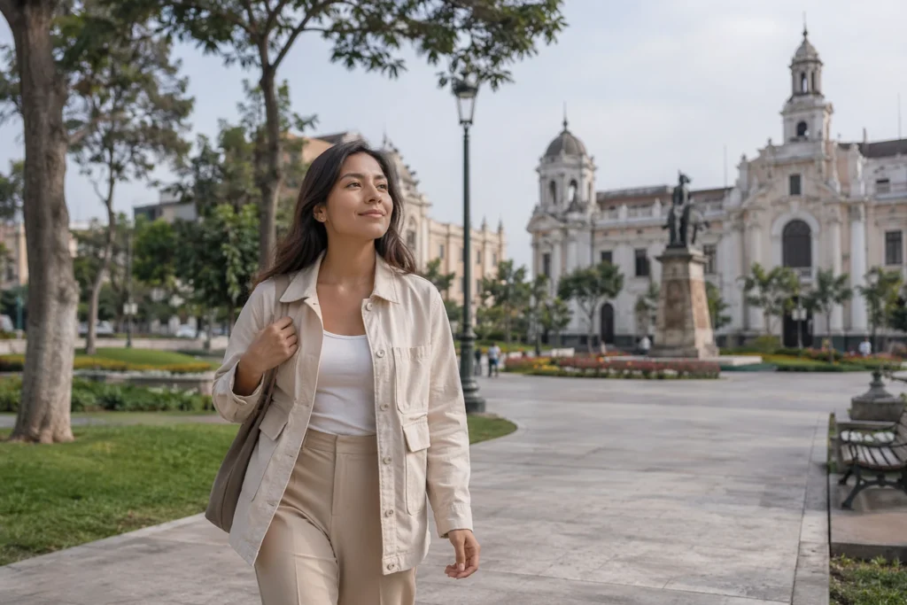 Mujer caminando con calma en Lima, representando el tratamiento psicológico del trastorno de ansiedad y la recuperación del equilibrio emocional