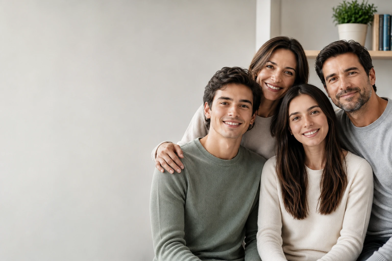 Familia con padres e hijos que representa uni&oacute;n y comunicaci&oacute;n en terapia familiar en Lima, Per&uacute;.