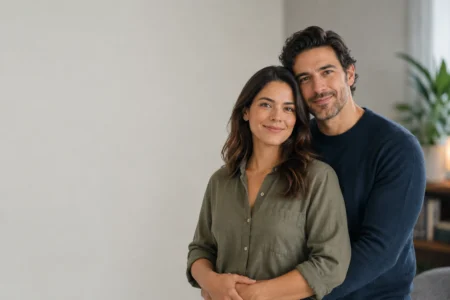 Pareja sonriendo en un entorno profesional para terapia psicológica de sexualidad en Lima